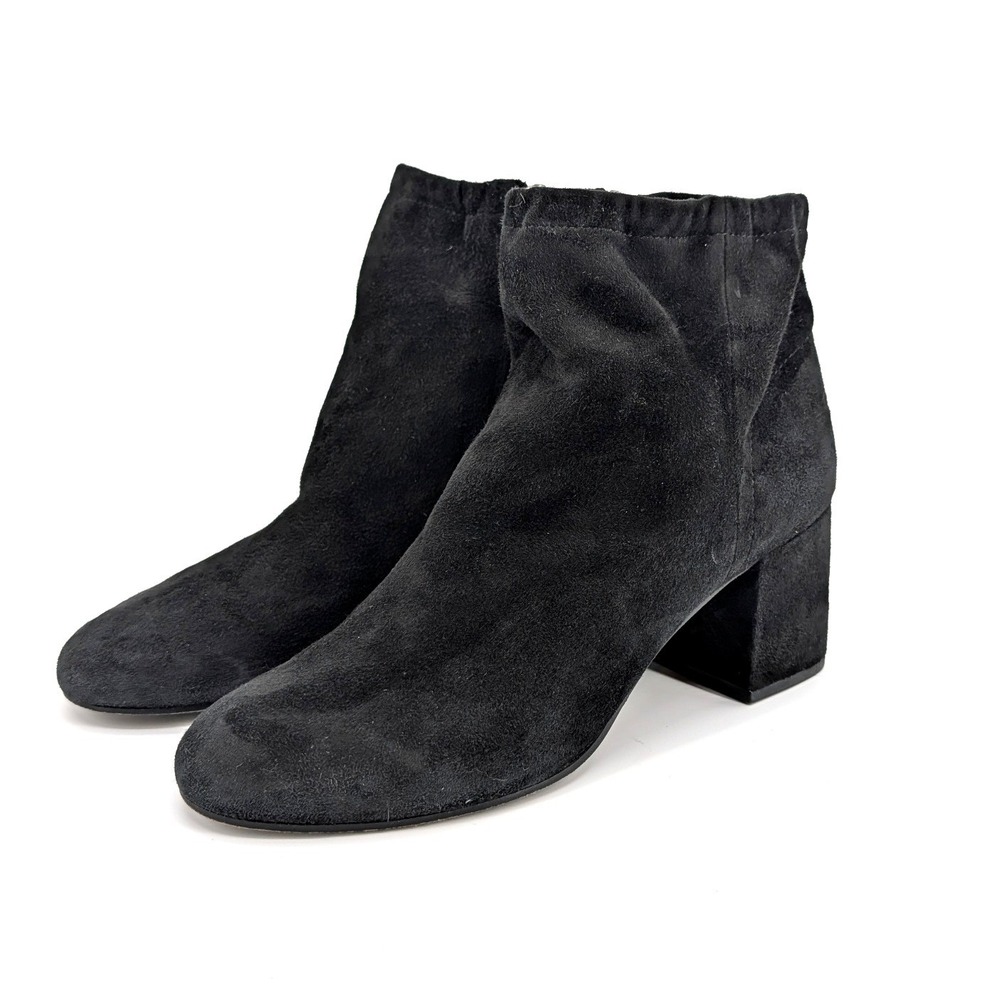 Eileen‎ Fisher Black Suede Block Heel Ankle Boots Side Zip Women 9.5